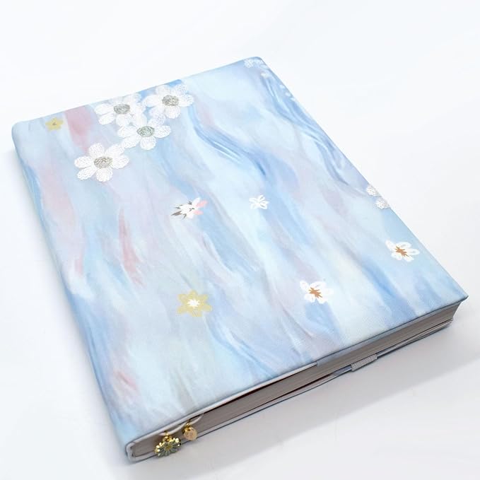 BLBMH 10x7 Book Cover | Handmade Non-Stretch Fabric Bible Cover with Bookmark | Washable Large Hardcover Paperback Protector | Privacy Reading Gift for Women - Flower B