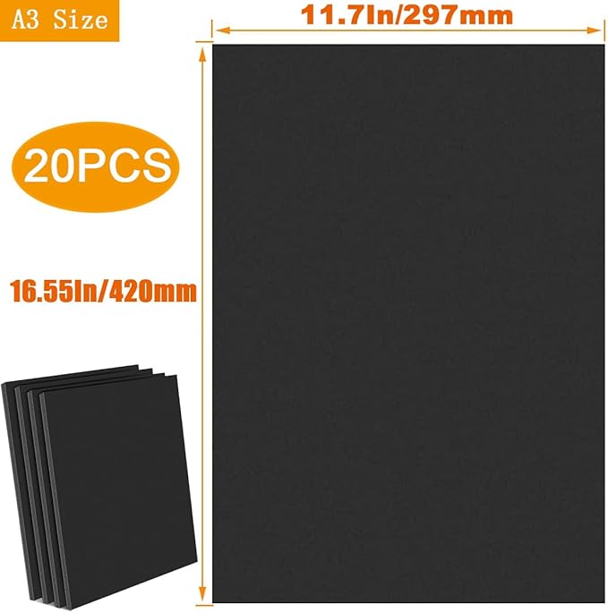 20 Pack 11.7"x16.5" Black Foam Board, 1/5"(5MM) Thick, A3 Size, Foam Core Backing Board Poster Foam Board Sheets for Presentations, School, Office & Art Projects