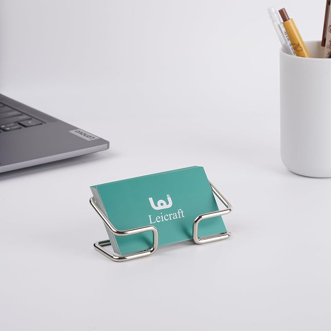 Business Card Holder for Desk, Cute Metal Card Organizers and Office Desk Accessories for Men and Women (Silver)