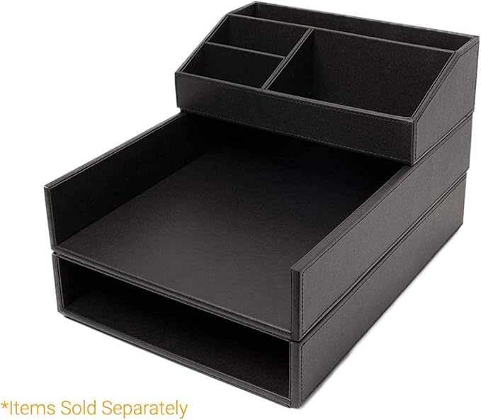 Armory by Castle - Leatherette Two Stackable Paper Trays Desk Organizer - Clutter Organizer for Home, Office, Personal, and Employee Files (Two Paper Trays - Stackable)