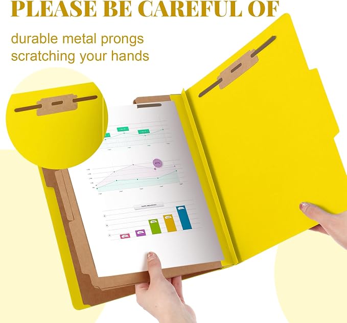 Skyygemm 24 Pcs Classification Folders Letter Size, 3 Divider Pressboard File Folder with Fasteners, Expanding File Organizer Bulk for School Teachers, Office Employee, Coworker, Staff (Yellow)
