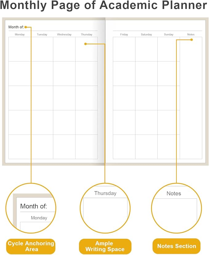 Academic Planner for 2026-2027 or Anytime – 5.8" x 8.5" Undated Weekly Student Planner For Homeschool, High School, College & Nursing Students, 200 Pages, Beige