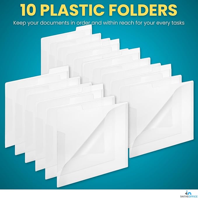 1InTheOffice Clear Plastic Folder, Transparent Plastic Document File, Clear Pockets Folder, Letter Size,10/Pack