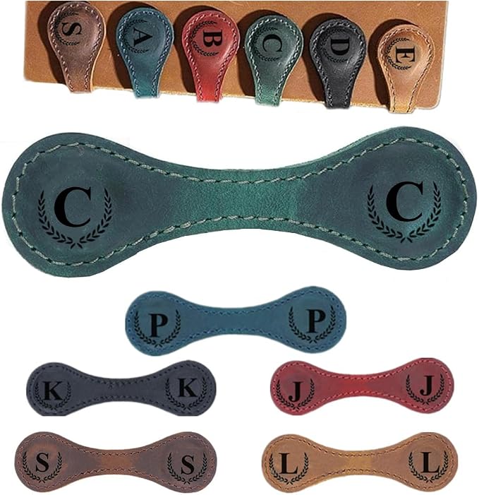 Personalized Magnetic Leather Bookmark, 26 Letters Custom Initial Bookmarks Multi-Functional for Women, Teachers, Book Lovers (C, Green)