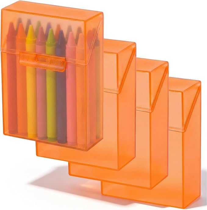 Clabby 4 Pcs Plastic Crayon Organizer Case for 24 Count Crayons Kids Art Supply Storage Box with Lid, Portable Holder for Classroom Home Travel, Fits Standard 24-Pack Crayon (Orange)