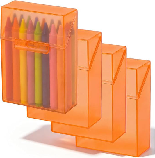 Clabby 4 Pcs Plastic Crayon Organizer Case for 24 Count Crayons Kids Art Supply Storage Box with Lid, Portable Holder for Classroom Home Travel, Fits Standard 24-Pack Crayon (Orange)