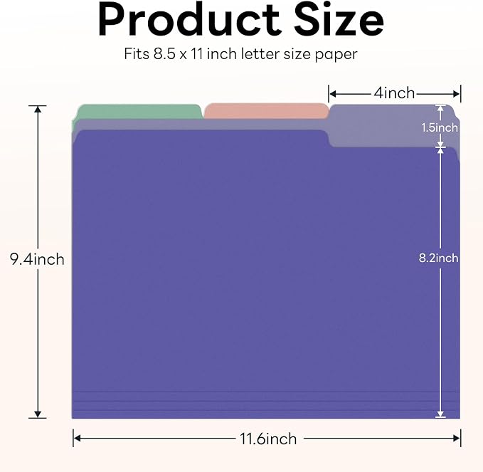 Piasoenc Color File Folders Set of 120, 1/3 Cut Tab, Letter Size Folder for 8.5 x 11 Documents Files, Assorted 6 Colors Filing for Office School Business