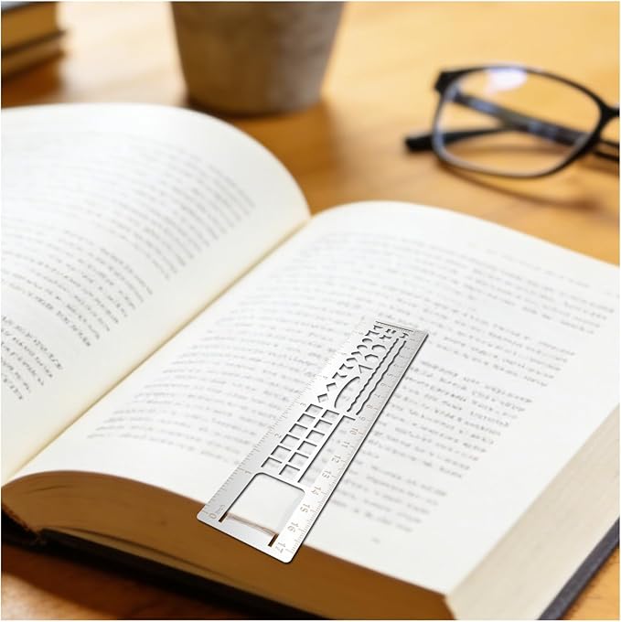 Metal Bookmark Ruler for Journals, Habit Tracker, Drawing Measuring Tools, Planner Stencils, Stainless Steel Template for Reading