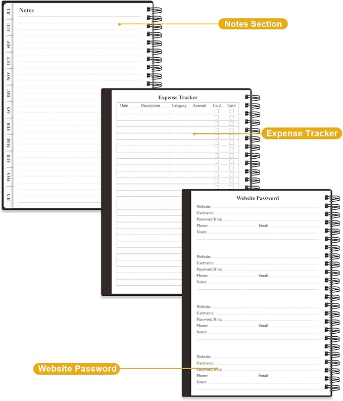Planner 2026-2027 - Academic Planner from July 2026 to June 2027, Weekly & Monthly Planners Spiral Bound with 12-Month Tabs, Inner Pocket, 6.25" x 8.5", Black