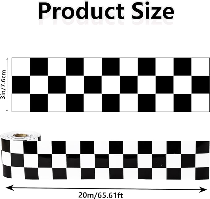 66 ft Black and white checkered flag bulletin board border Checkered die-cut border trim paper cutouts roll for Back to School Decoration Chalkboard Bulletin Board Window Wall Home Funny Decor