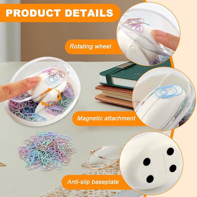 Magnetic Paper Clip Holder with 110pcs Colorful PaperClips,Paper Clips Dispenser Holder,Non-slip Stability Design,Paperclip Holders for Desk School Office Organizer Accessory