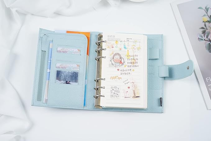 Moterm Personal Luxe Rings Planner - Genuine Leather Binder Organizer (30mm Ring, Pebbled-Light Blue)