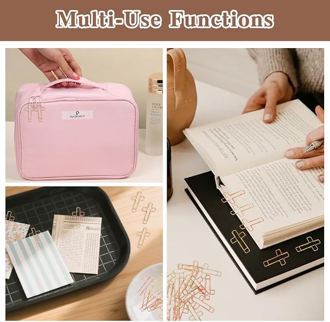 60PCS Cross Paper Clips Bible Bookmark Rose Gold Paper Clips Book Marks for Bibles Study Supplies Bible Study Kit Cute Binder Clip Christian Accessories Christian Gifts for Women