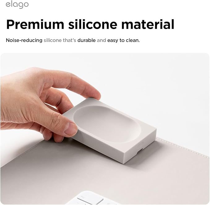elago Smart Magnetic Desk Mat Pencil Tray – Soft Silicone Organizer for Office Supplies, AirPods, Glasses, Pens – Noise-Free, Non-Slip, Washable, Item for Desk Management [Small] (Stone)