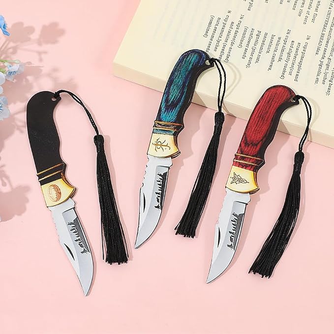 Unique Acrylic Knife Shape Bookmarks, 3Pcs Cartoon Page Markers with Tassels, Reading Accessory Gifts for Fans and Book Lovers (3pcs Ring)