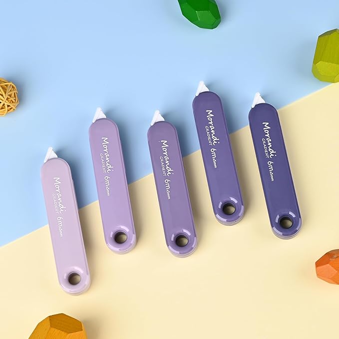 5-Piece Correction Tapes, Aesthetic Cute White Pull Out Tape, Quick Dry, Instant Correct, Easy to Use for School Office Supplies (Purple)