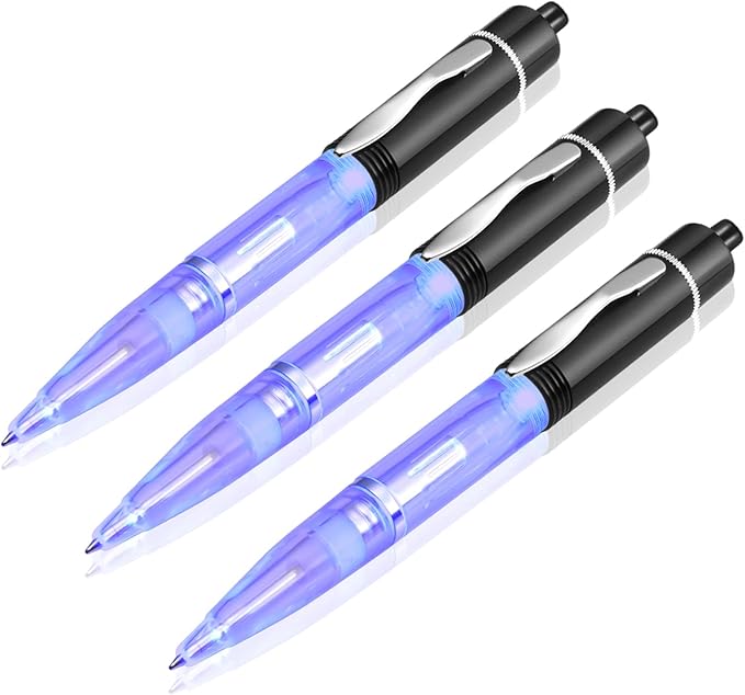 Glovion LED Light Pen, Lighted Ballpoint Pen Penlight for Nighttime Writing –Blue Light with Black Shell- Pack of 3 Pens