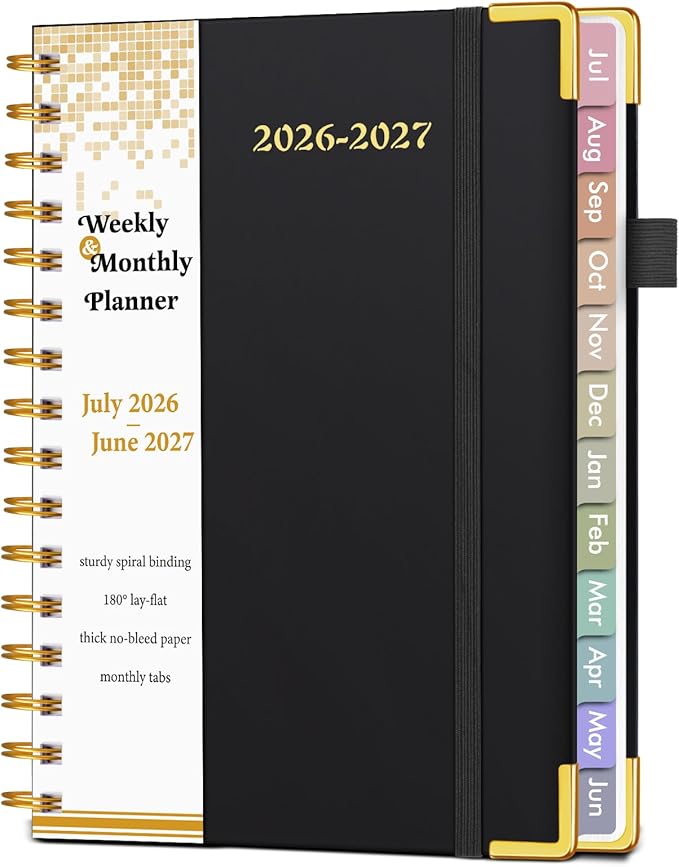 Academic Planner 2026-2027, Hardcover Weekly and Monthly Calendar Planner from July 2026 - June 2027, Daily Agenda Planners with Tabs, College School Organizer for Student Teacher, A4 (8.5" x 11"), Black