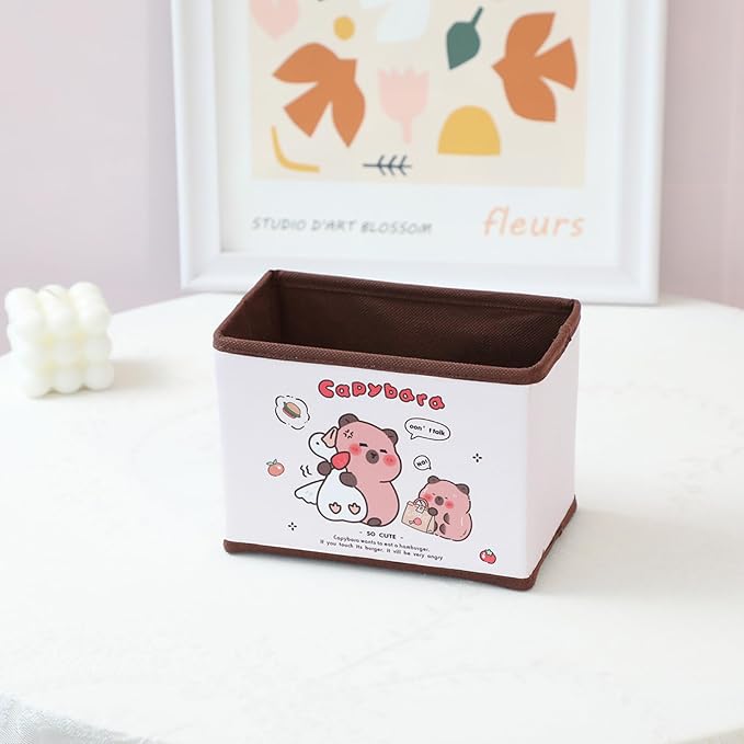 Kawaii Collapsible Storage Bin, Cute Capybara Storage Box Foldable Baskets,Office Desk Bathroom Vanity Decor, Cute Capybara Room Decor, for hair accessories,lipstick,makeup brush...