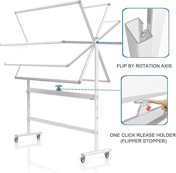 Rolling Whiteboard 60"x46" Magnetic Dry Erase Board with Stand, Double Sided Mobile Whiteboard on Wheels, Non-Foldable Large Portable White Board for Office, Classroom & Home