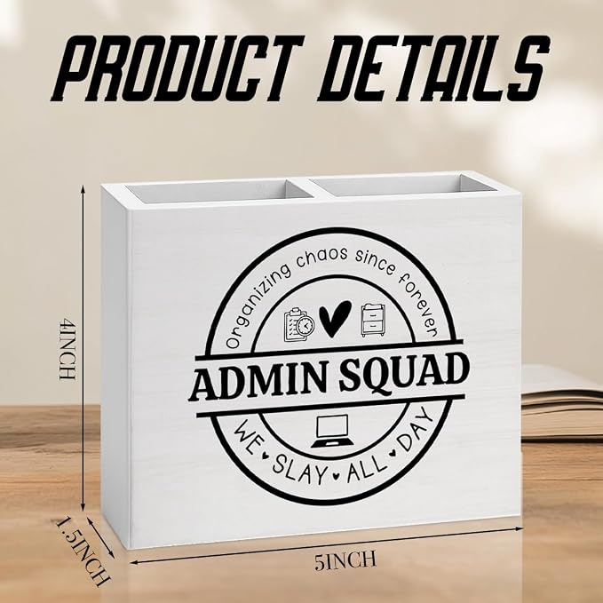 Administrative Assistant Office Decor Admin Office Decoration Administrative Professionals Gifts for Women Men Wooden Pencil Holder, School Admin Gifts Desk Decor