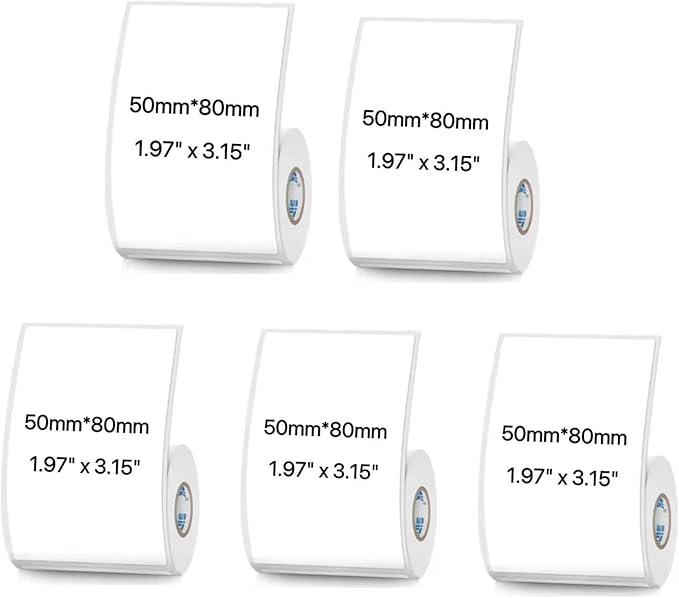 White Thermal Labels Compatible with Phomemo, Marklife for Barcode, Price Tags, Shipping & Logo Design (5, 1.97" x3.15" 95pcs/Roll)