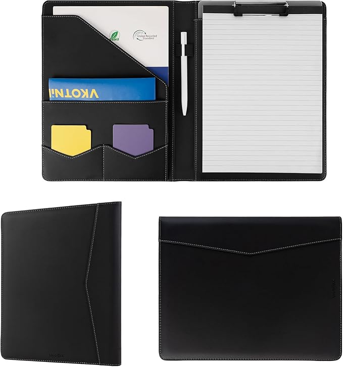 Professional Padfolio with Clipboard,Faux Leather Portfolio Folder Binder,Letter Size A4 Legal Writing Pad Holder for Business School Office Conference Notepad Clip Boards