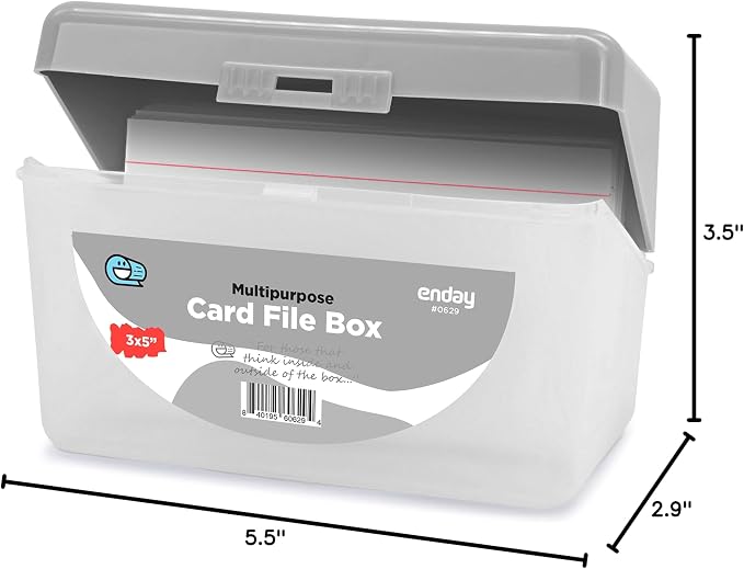 Enday Index Card Box Grey 3x5 Index Card Holder, Index Card Organizer, Flash Card Holder, Holds 250 Cards.