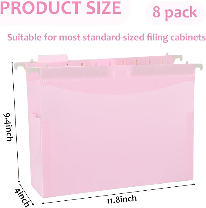 8Pack Plastic 4 Inch Expanding Extra Capacity Hanging File Folder Heavy Duty Letter Size Filing Cabinet Organizer Accordian Pocket for Legal Office Files Document (Pastel)
