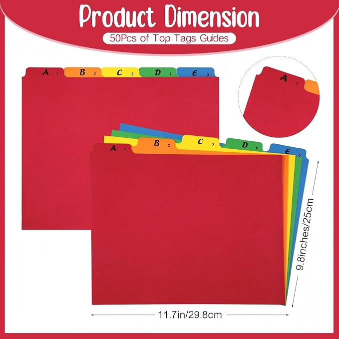 1 Set 25 Pack Alphabet File Dividers Letter Size, 1/5 Cut Tab A-z File Guides Number Folder Organizer for Filing Cabinet and Desk Home Office School(Rainbow Colors)