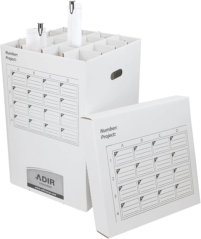 Adir Cardboard Roll File Storage Organizer - Vertical File Sorter - Blueprint, Poster, Plans, Gift Wrap, And Map Holder Station-16 Slots (for Rolls up to 25 Inches Long)