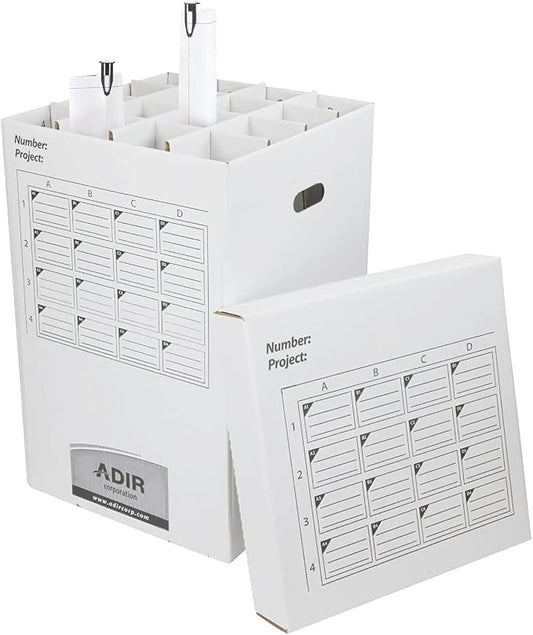 Adir Cardboard Roll File Storage Organizer - Vertical File Sorter - Blueprint, Poster, Plans, Gift Wrap, And Map Holder Station-16 Slots (for Rolls up to 25 Inches Long)