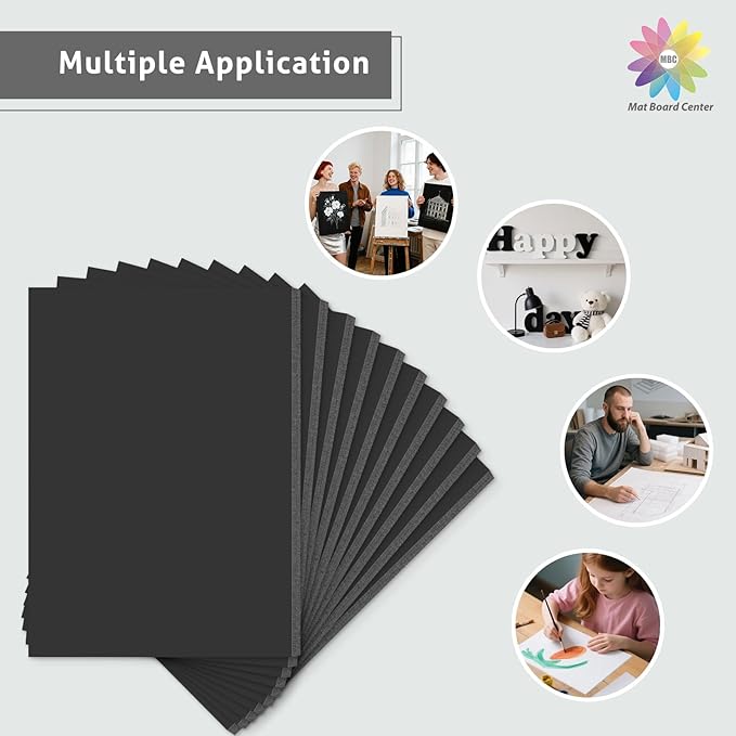 Mat Board Center, Pack of 10 8x10 3/16" Black Foam Core Backing Boards