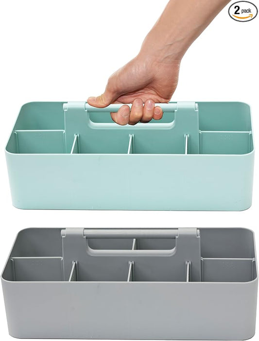 Portable Caddy - Stackable Plastic Organizer with Handle | Desk, Makeup, Dorm, Classroom Art Organizer (Made In Usa) (Mint/Orion Gray)