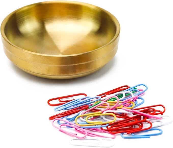 Small Gold Paperclip Holder for Desk, Round Paper Clip Holder Push Pin Organizer Stainless Steel Paper Clip Dispenser Desktop Organizer Cute Storage Plate Desk Accessories (Gold Paperclip Holder)