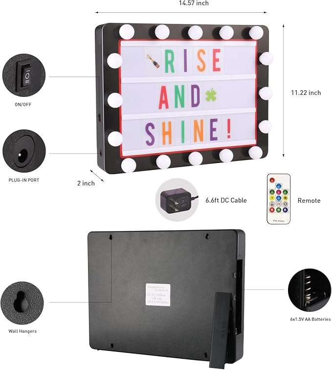Cinema Light Box with 290 Letters,Icons, Stocking Stuffers Christmas Birthday Gifts Ideas for Teen Boys, DIY LED Sign Light Up Marquee Message Board for Home Office Cute Room Desk Decor(Black)