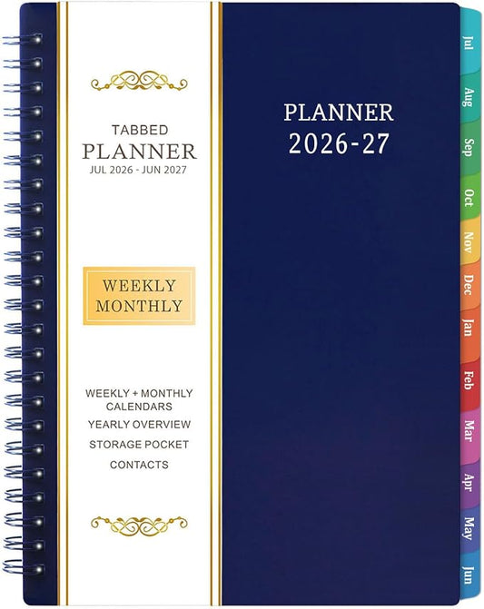 Planner 2026-2027 - 2026-2027 Planner Weekly and Monthly with Tabs, July 2026 - June 2027, 6.25" × 8.3", Strong Twin-Wire Binding