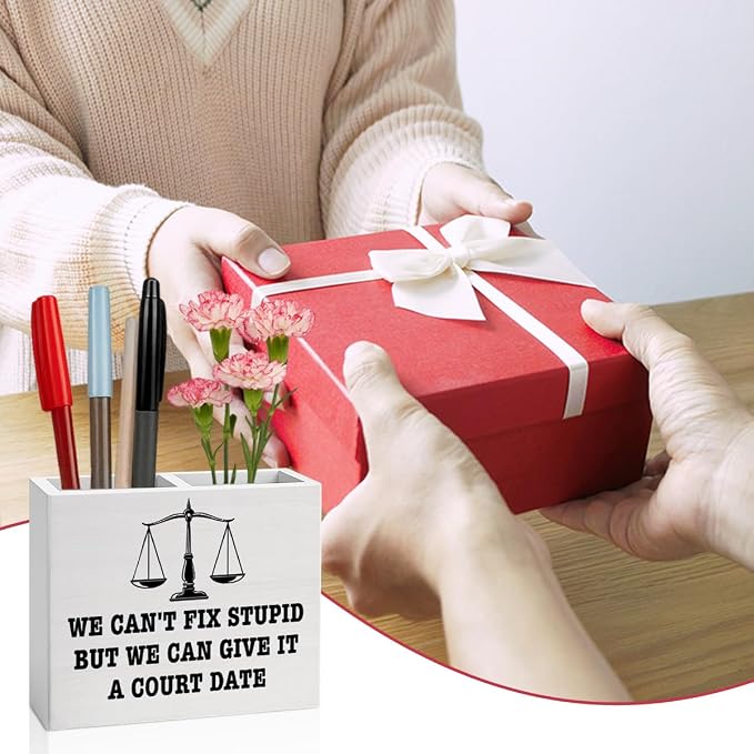 Lawyer Office Decor Lawyer Office Decoration Attorney Law Judge Gifts for Men Women Wooden Pencil Holder, Law School Students Graduation Gifts Desk Decor