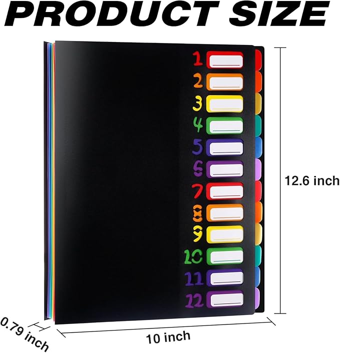 Shappy 4 Pack 12 Pocket Expanding File Folder with Rainbow File Folders Organizer Multicolored Pockets A4 Letter Size Document Organizer for Students Offices