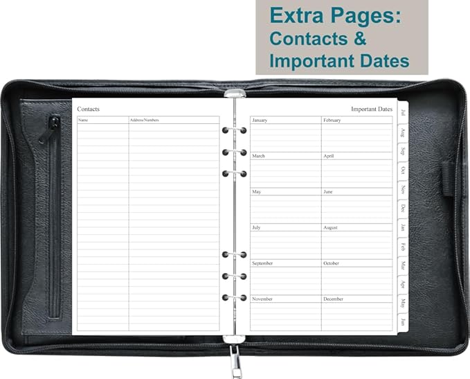 Fan&Ran 2026-2027 Zippered Planner, 6-Ring Portfolio Binder with Weekly Inserts, A5 Size, Black