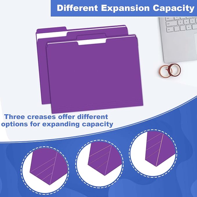 File Folder, HERKKA 30 Pack 1/3 Cut Tab File Folders, File Folders Great for Organizing and Filing, Letter Size, Purple