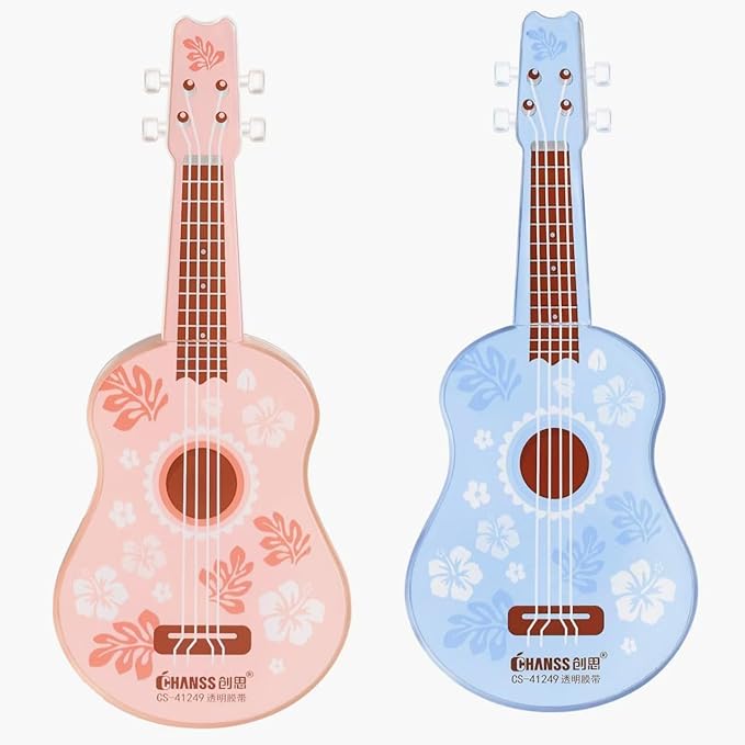 2-Pack Guitar-Shaped Correction Tape, 65ft Each- Aesthetic Cute and Unique Design, Smooth White Correction Tape, Portable and Easy-to-Use, Suitable for School, Office & Home, Pink&Blue