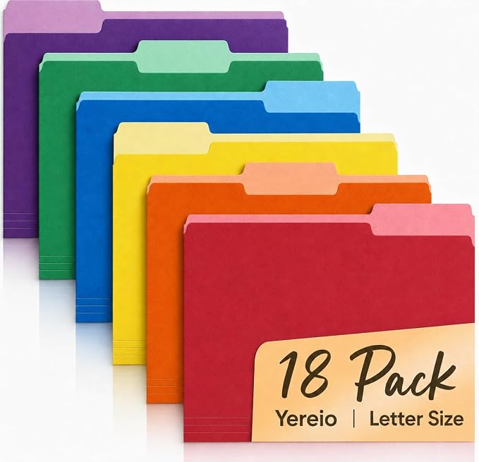 Colored File Folders Letter Size, 18 Pack Rainbow File Folders with 1/3 Cut Tabs, Expandable Manila Folders for Office, School & Home Organization, Fits 8.5” x 11” Documents