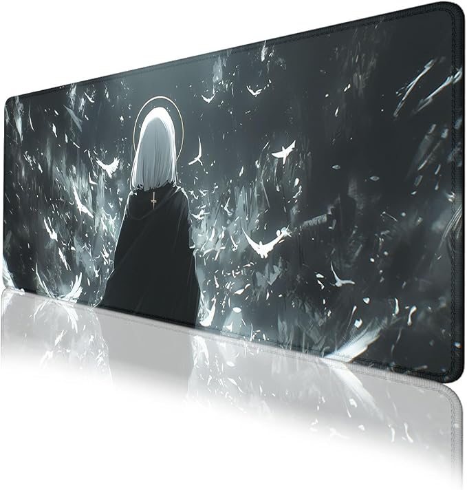 Mystic Angel Gaming Mouse Pad Desk Pad Gothic White Hair Girl Extended Gaming Mousepad Mat with Stitched Edge Non-Slip Base Big Mousepad Office Computer Keyboard 31.5"x11.8"