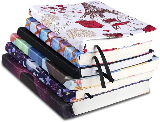 6 Pack Stretchable Book Covers, Jumbo Book Sleeves for Textbook Hardcover Books up to 9 x 11 Inches, Reusable, Washable and Protective Textbook Covers for School Kids Boys Girls