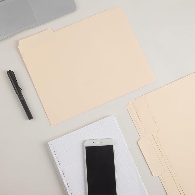 Manila File Folder, 1/3-Cut Tab, Letter Size, Manila Folders with Tab, 100 per Box