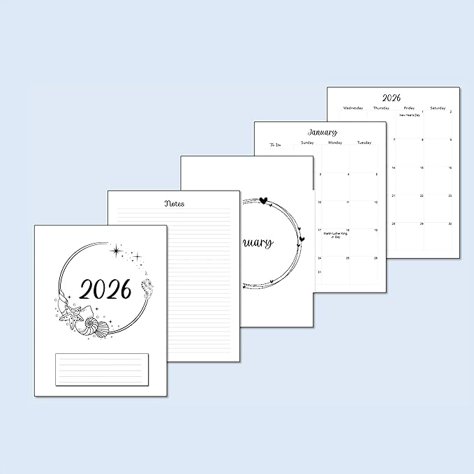 2026 Monthly Planner Calendar Refills for 7,8,9,11 Disc Mini, Classic, Skinny, Junior, Big size Discbound, Happy Planners, Loose-Leaf Inserts, 12 Month (7 Disc Mini, Ocean)