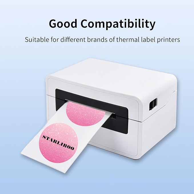STARLIBOO Pink 2 Inch Round Thermal Sticker Labels, 600/Roll, Direct Thermal Printer Stickers for Business Organizing