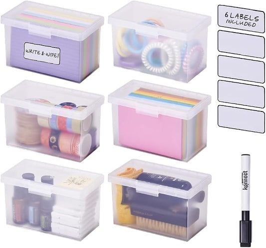Bostitch Konnect Storage Containers with Lids, Office Organizer, Clear Plastic Box, Stackable for Index Cards, Labels, 1 Qt, 6 Pack