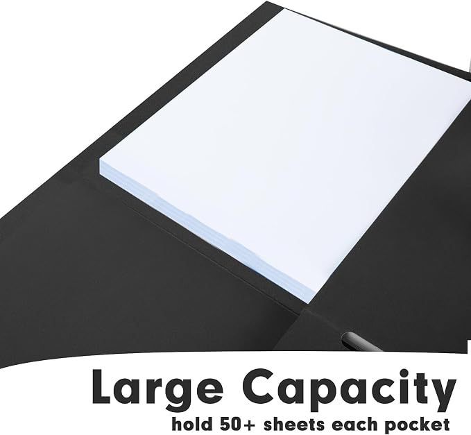 Two Pocket Folders, RAZCC 75 Pack 2 Pocket Folders Fit Letter Size Paper, Paper Folders with Pockets for School Office Business Home (Black)